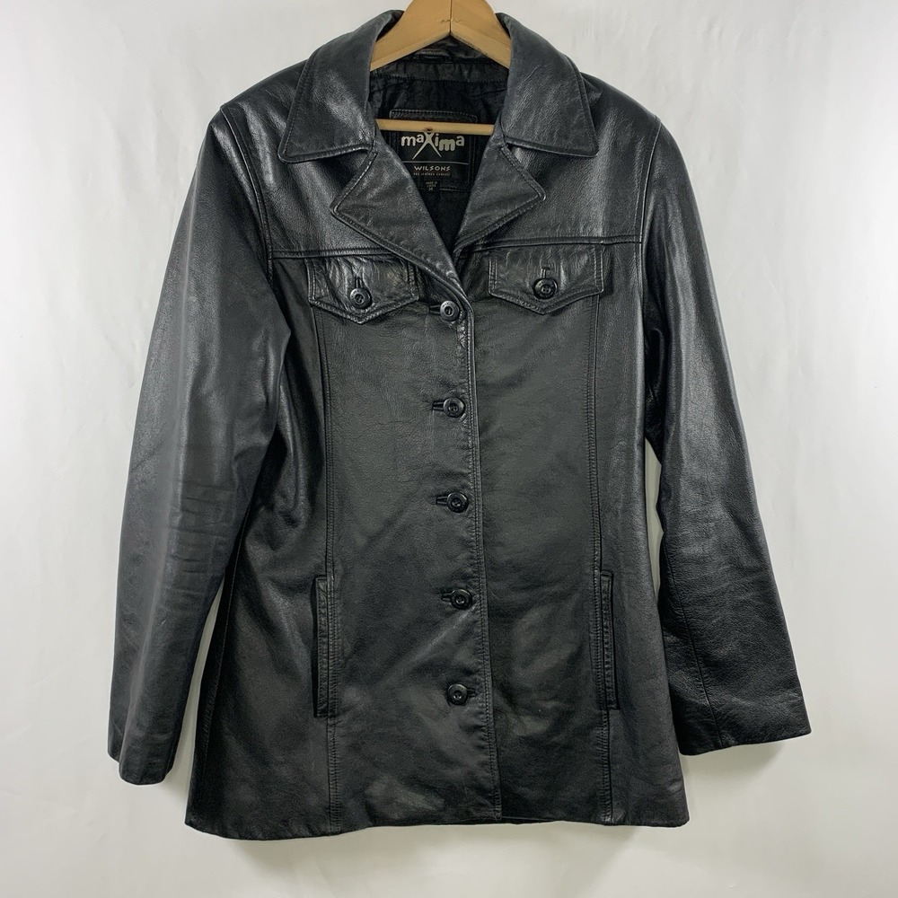 Wilsons Maxima Womens Y2K 90s Minimalist Button Leather Jacket Size S/M Fitted